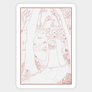 Little Red Riding Hood walking through the forest Sticker